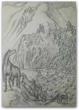 Владимир Фаворский «Алмамбет и Сыргак гонят коней через Сары-Суу» Нажмите, чтобы увеличить